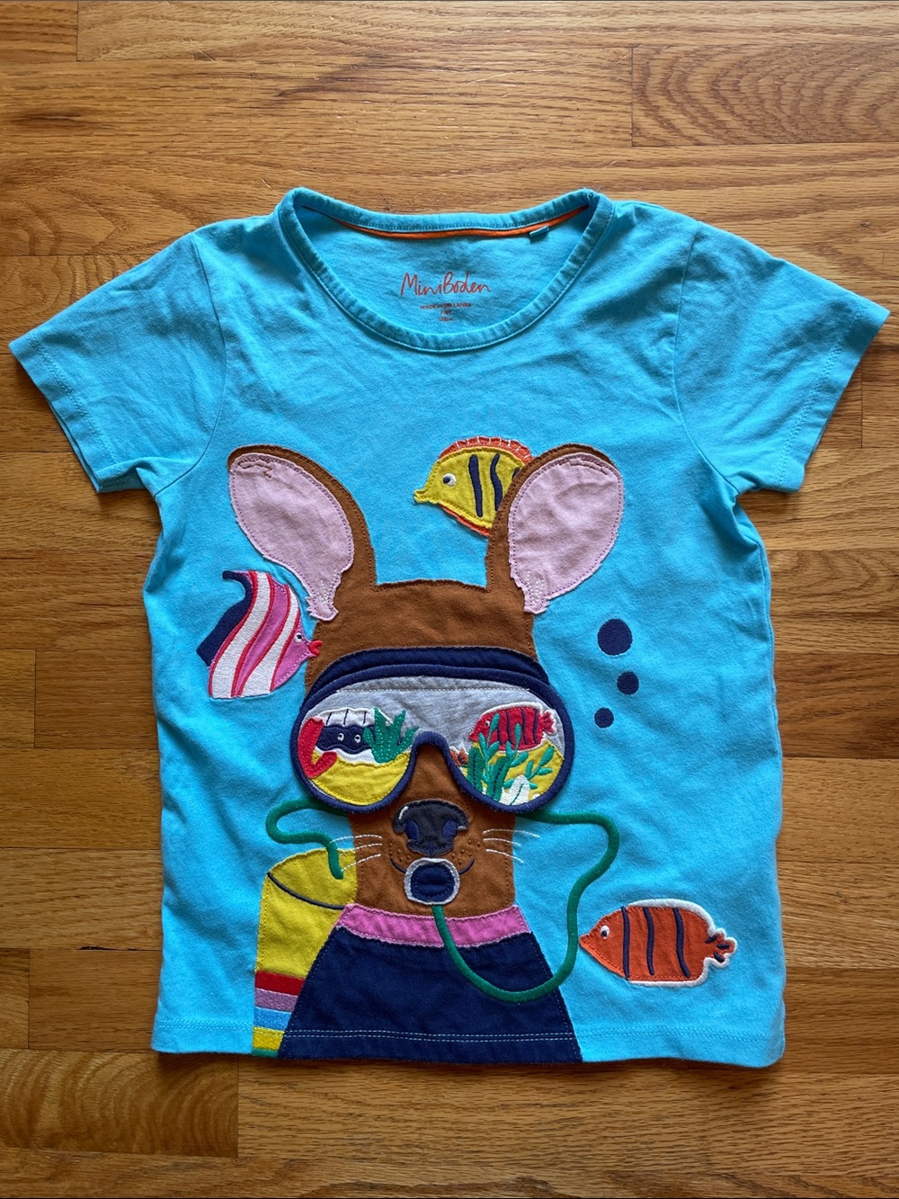 Mini Boden Blue Short Sleeve Tee with Colorful Appliqué